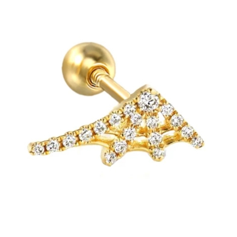 🕸️ Spider Web 925 Sterling Silver Yellow Gold Zircon Pave 1 Earring Stacker